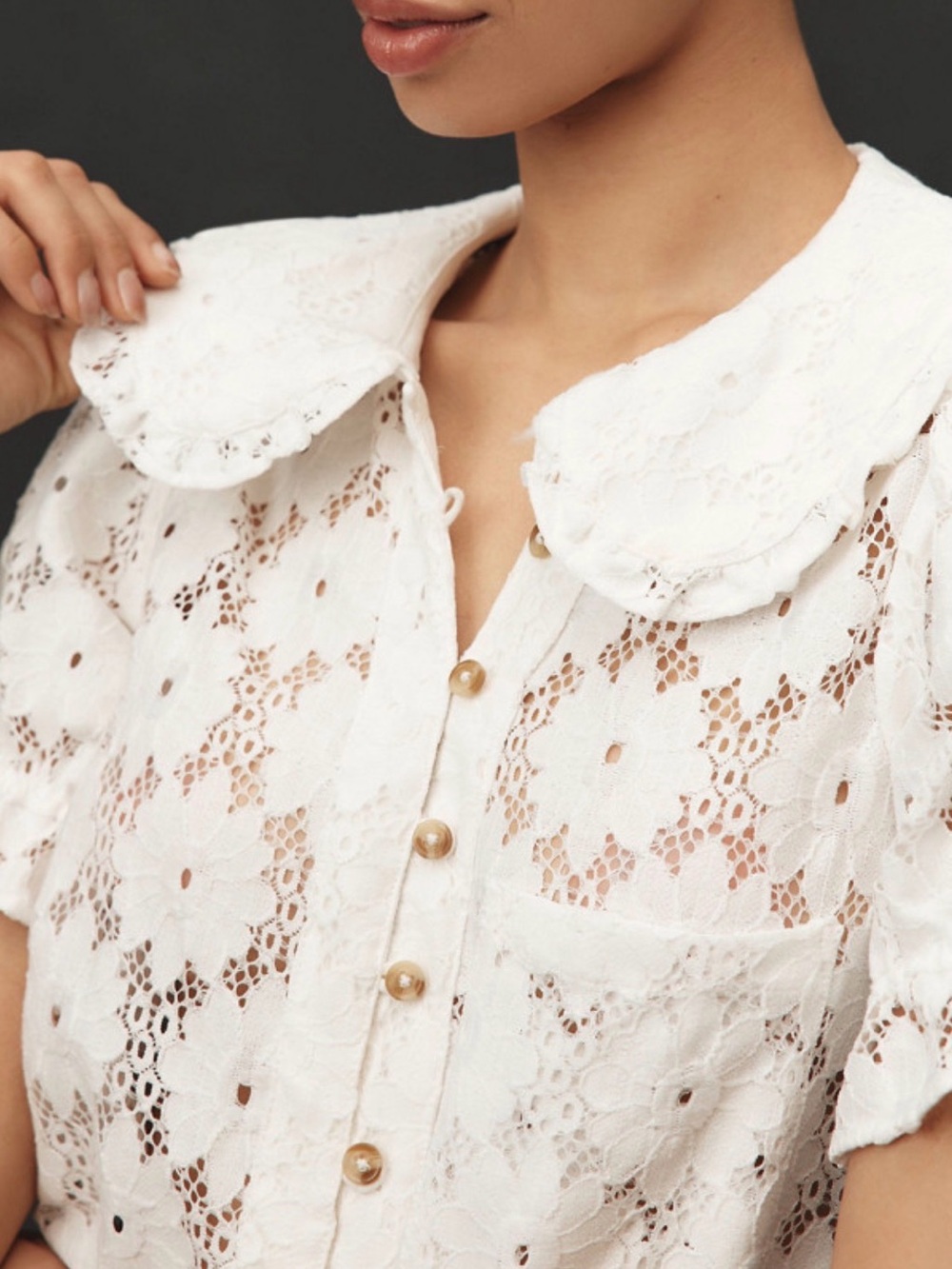 Pilcro Keira White Lace Eyelet Button-Front Blouse - Picture 3 of 10